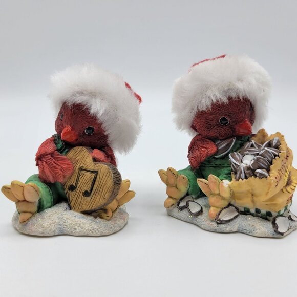 Vintage 1996 Christmas Card ENESCO Cardinal Bird Figurine Set Of 2 Santa Hats - Picture 8 of 14